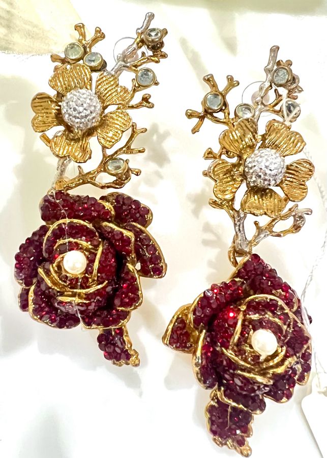 Gulzar Burgundy Rose Statement Earrings