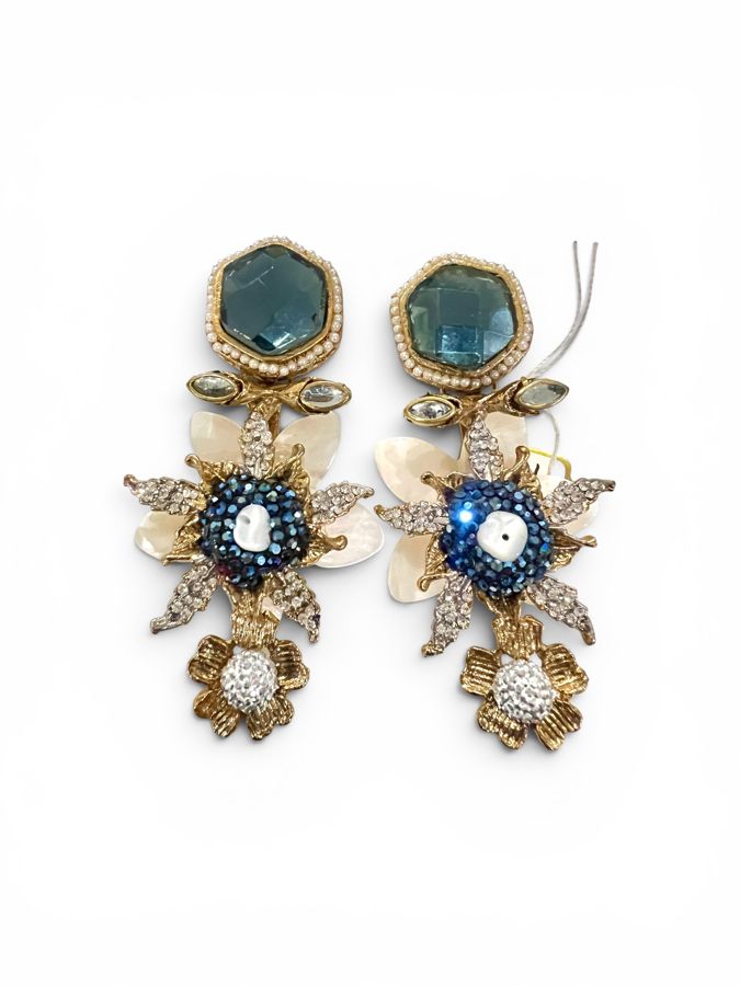 Neelam Blue Crystal Flower Earrings