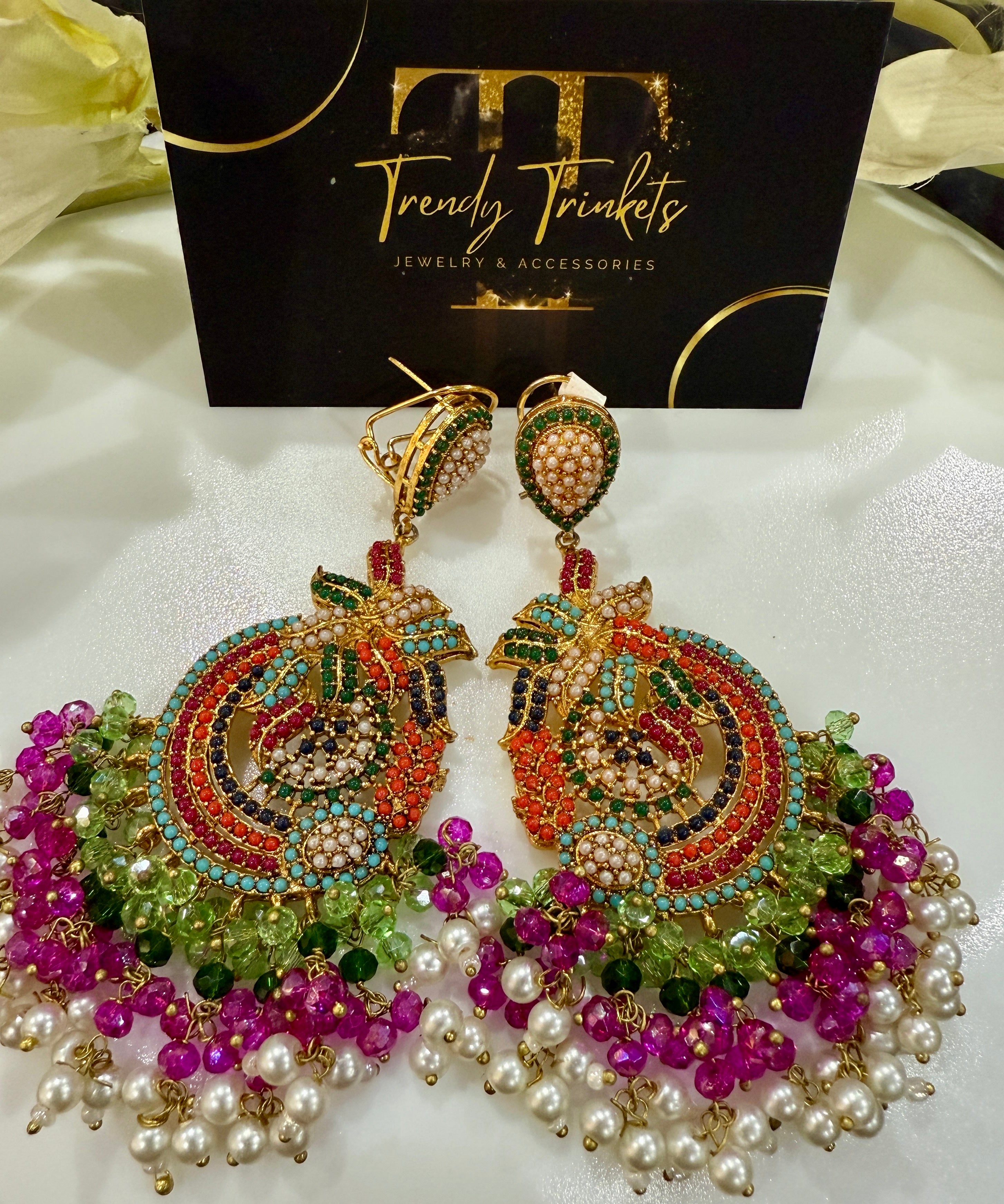 Antique Dangly Earrings – Chain & Stone Layered