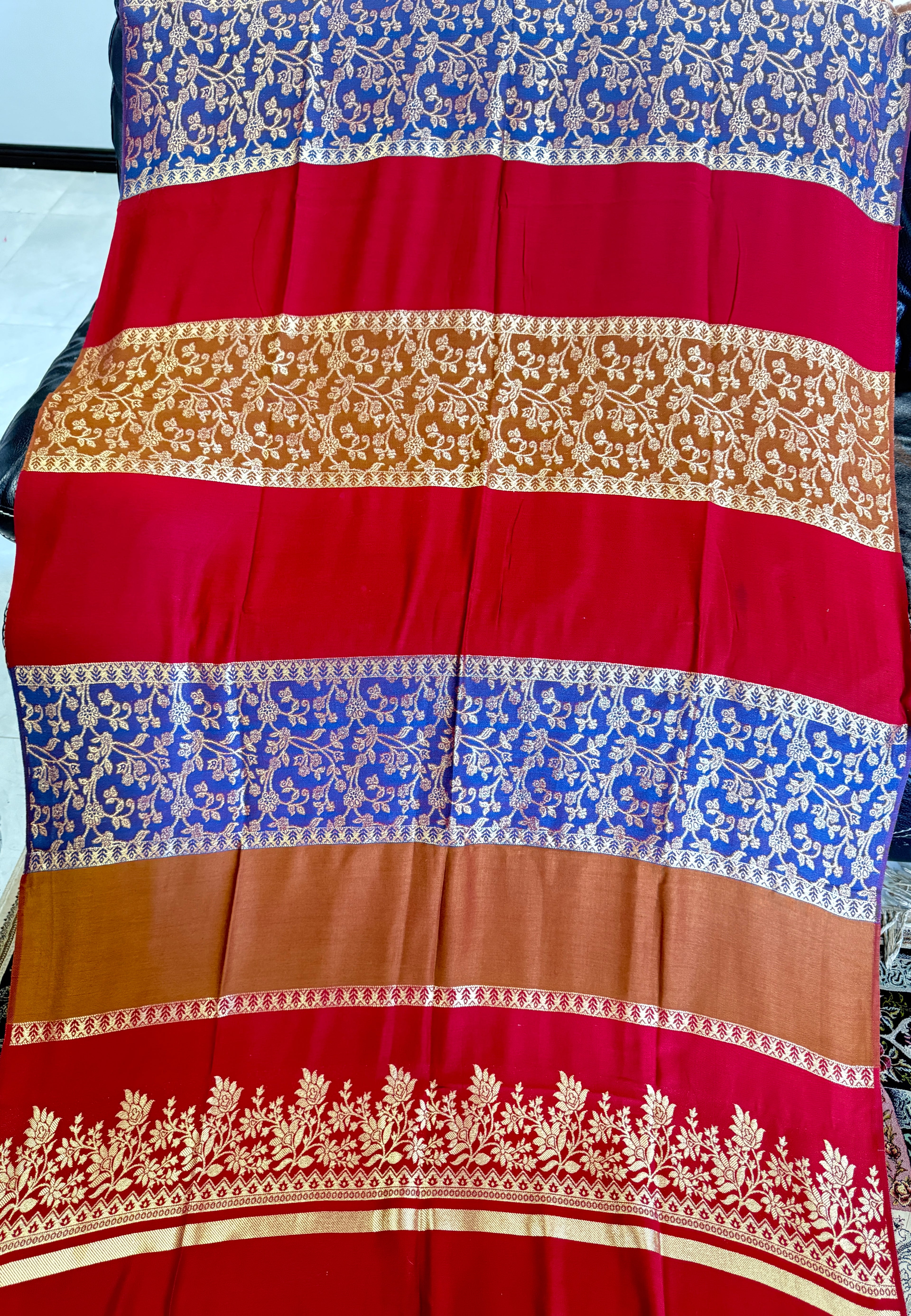 Silk Dupatta – Burgundy with Antique Gold Border