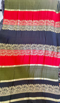 Striped Silk Dupatta – Olive, Red & Navy