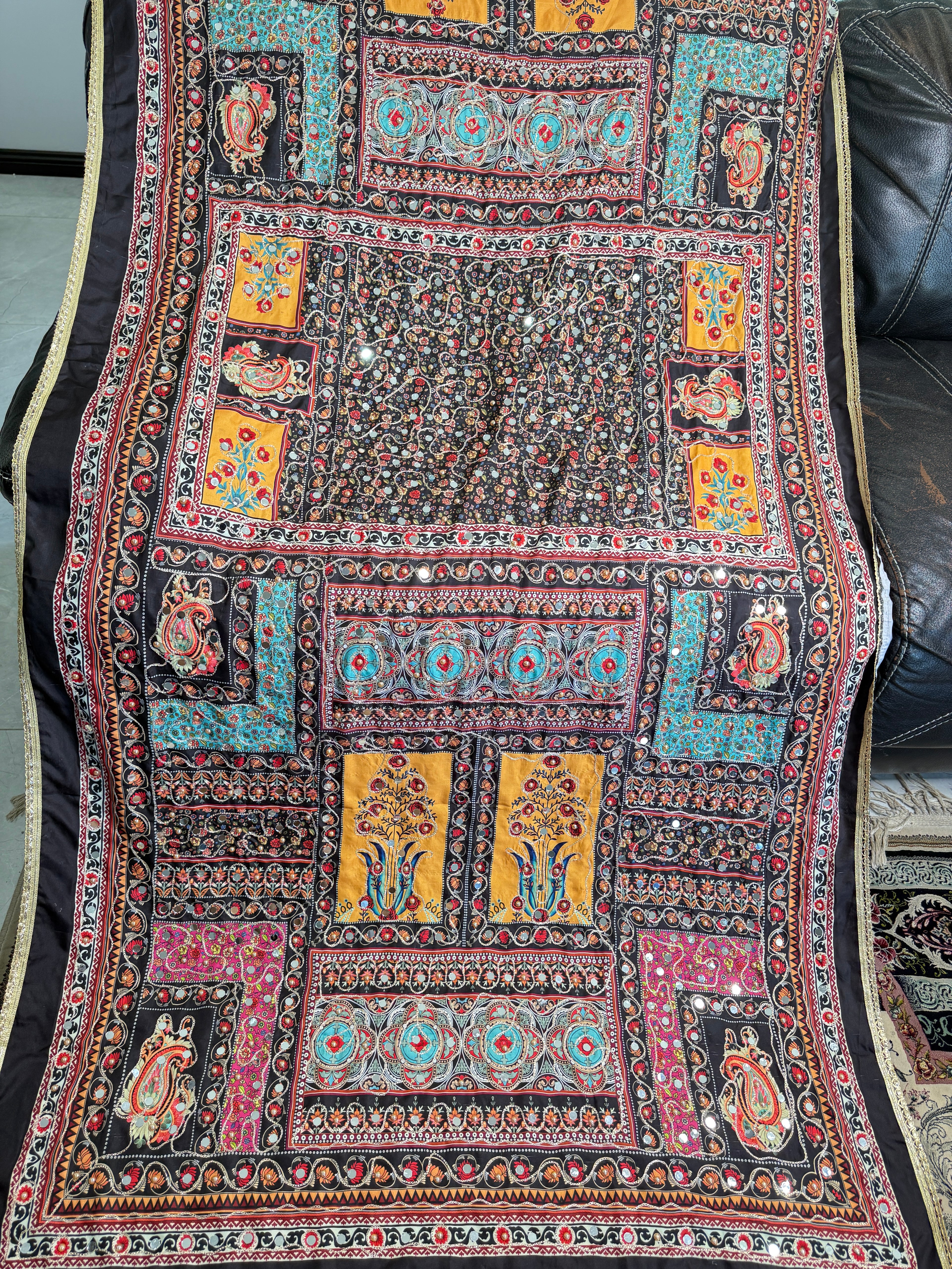 Embroidered Dupatta – Champagne with Gold Cutwork