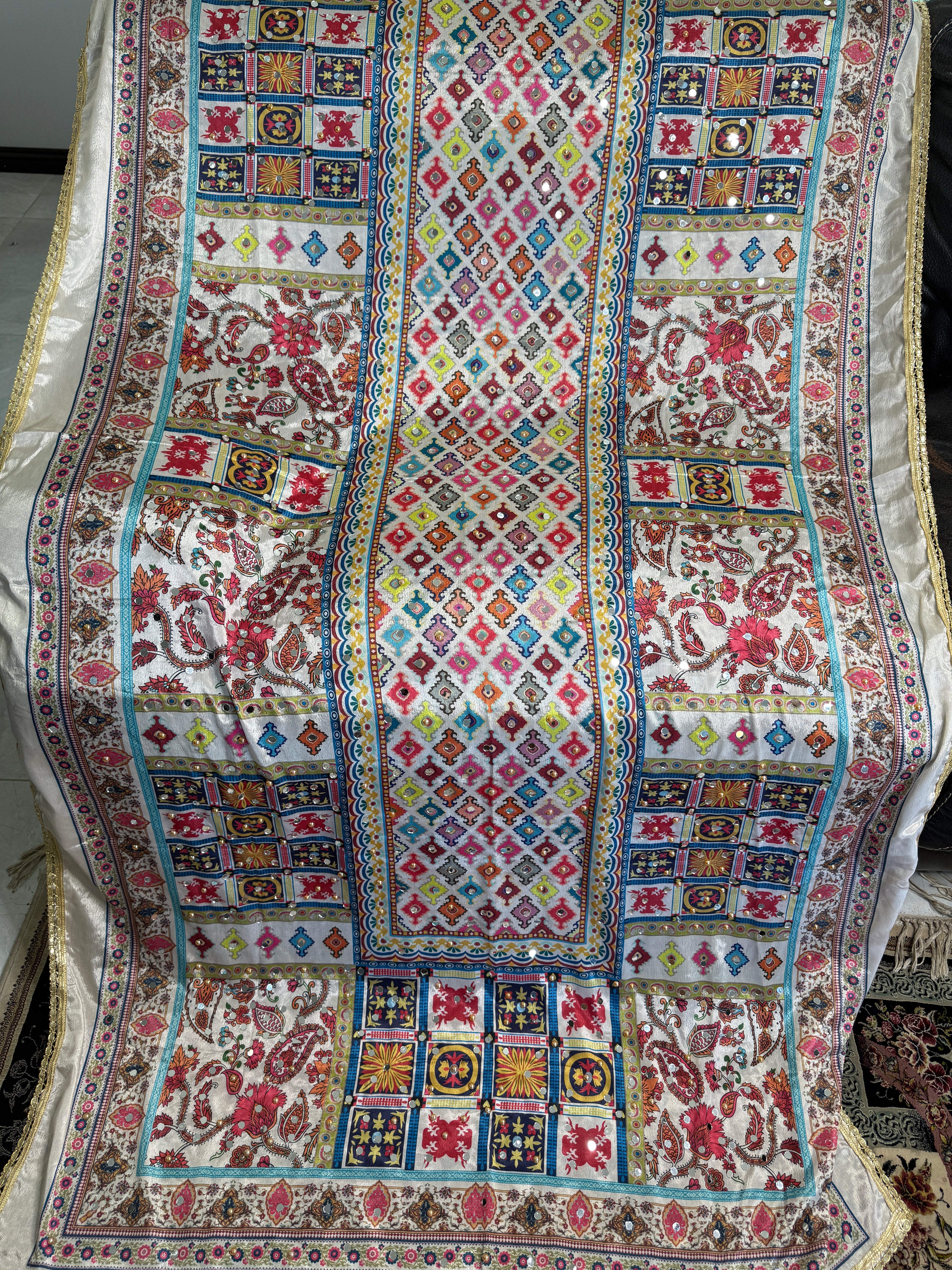 Embroidered Dupatta – Forest Green with Mirror Work