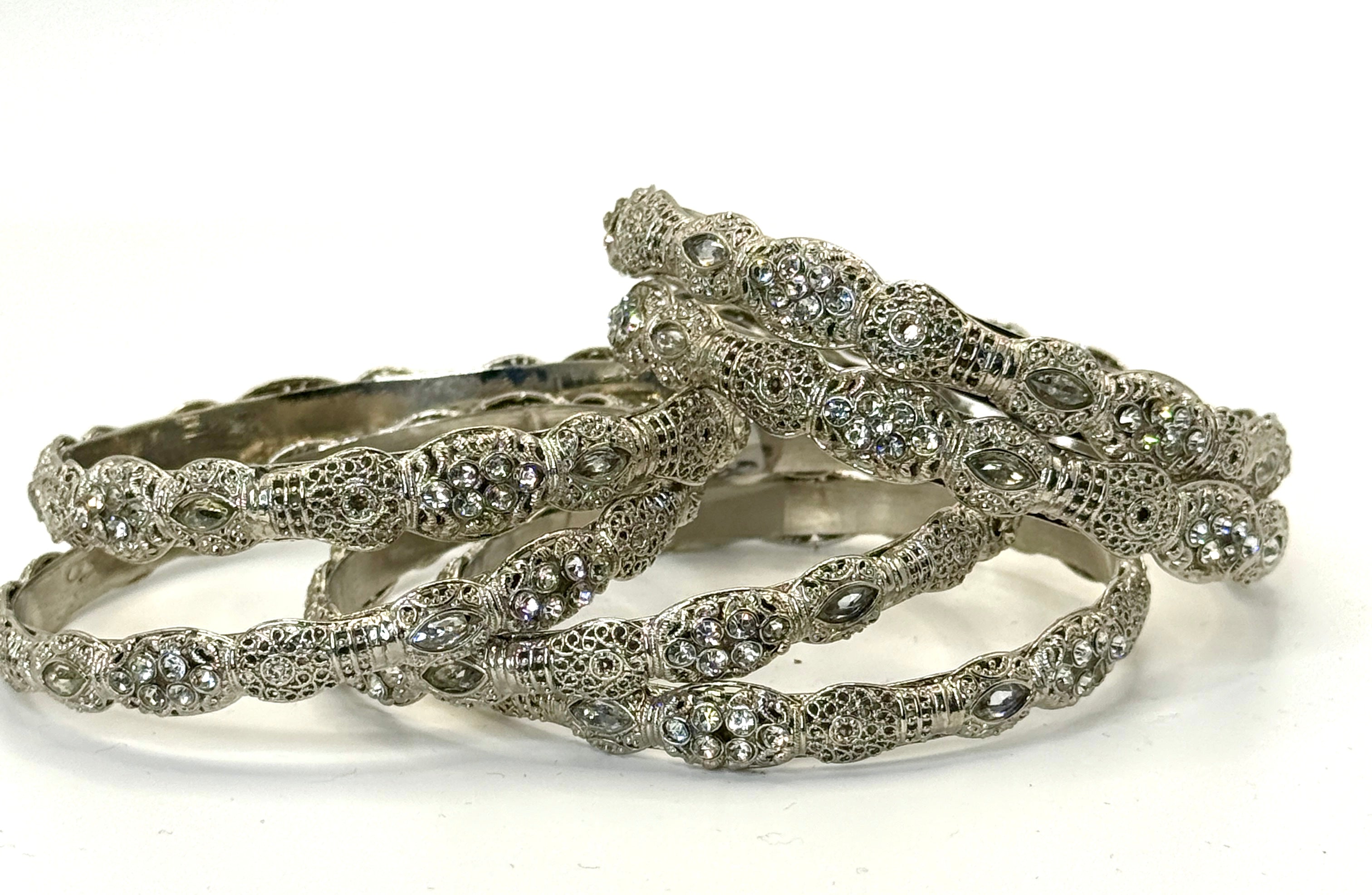 Green Emerald Crystal Bangle Set – Set of 4