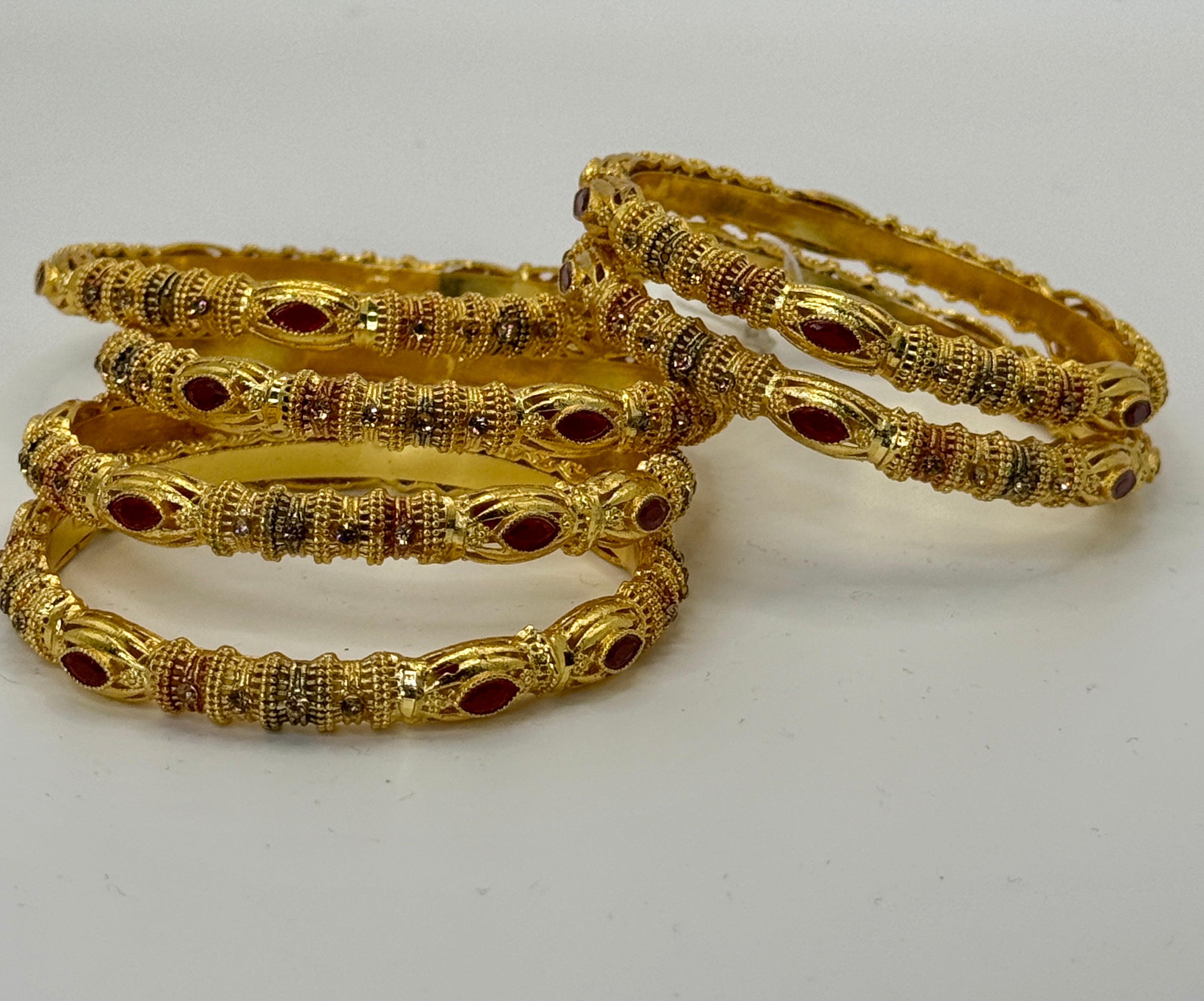 Pink Tourmaline Stone Bangle Set – Gold Set of 6