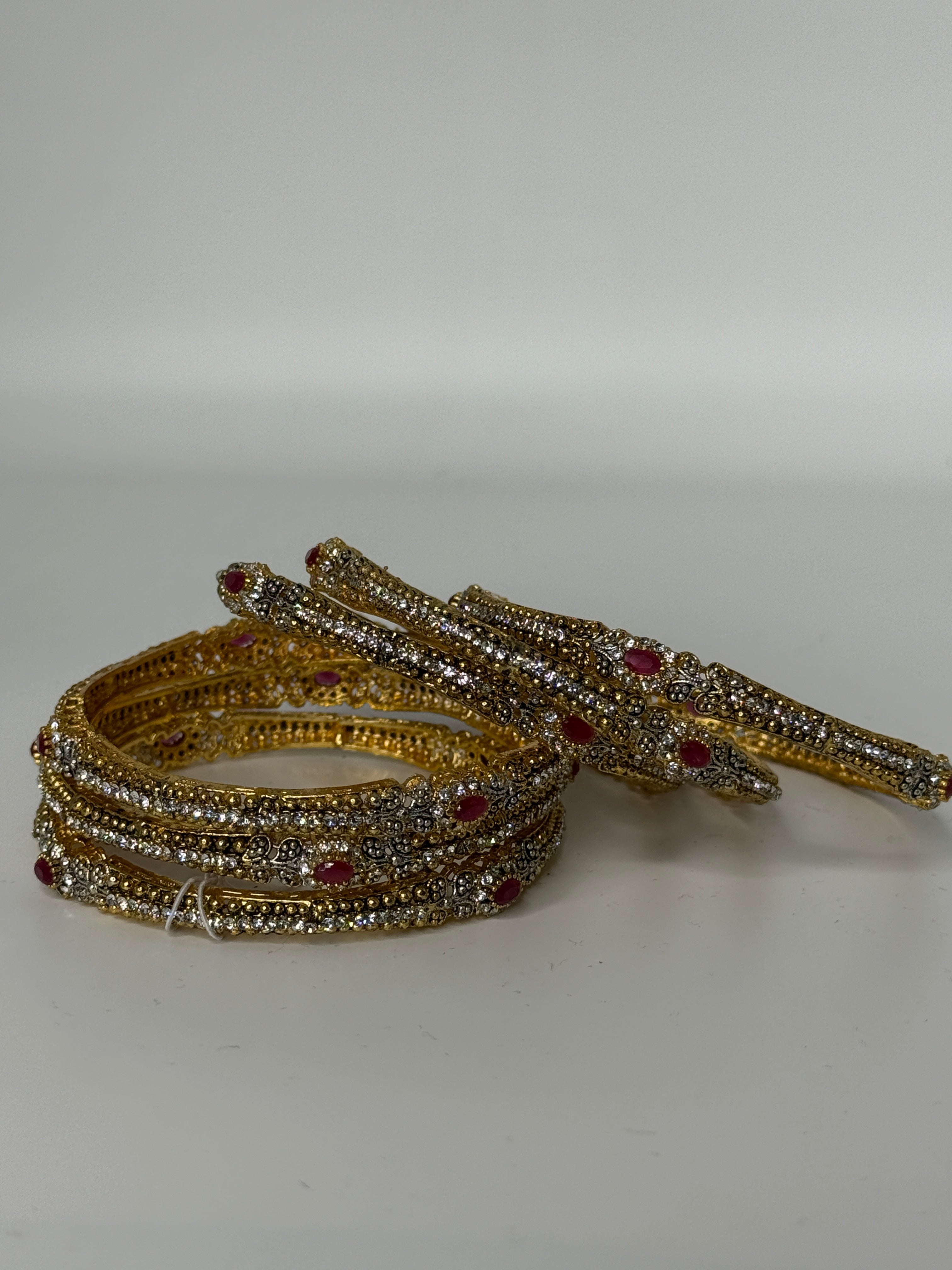 Gold Ruby Crystal Bangle Set – Set of 6