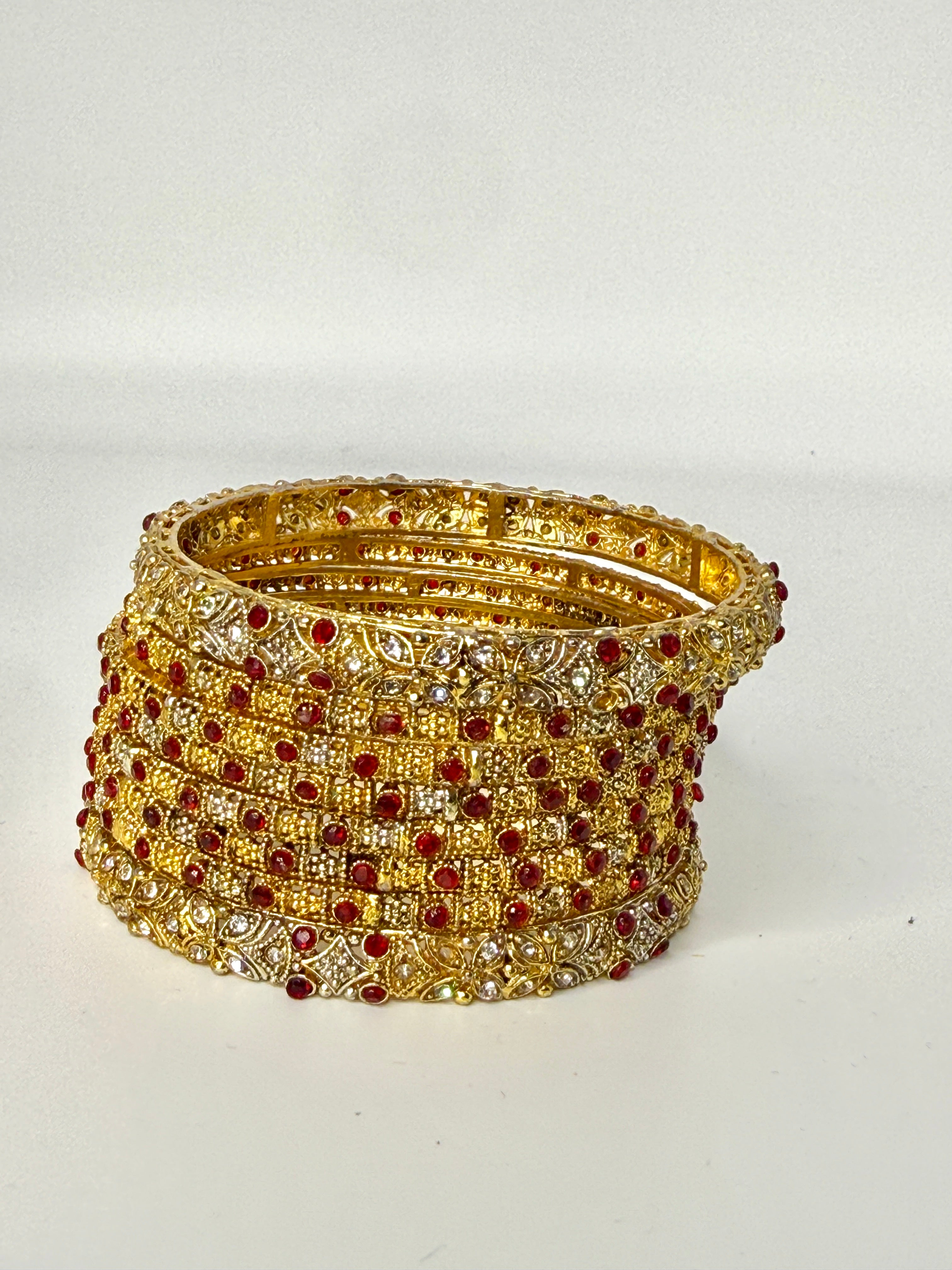 Checkered Ruby Gold Bangle Set – Bridal Collection